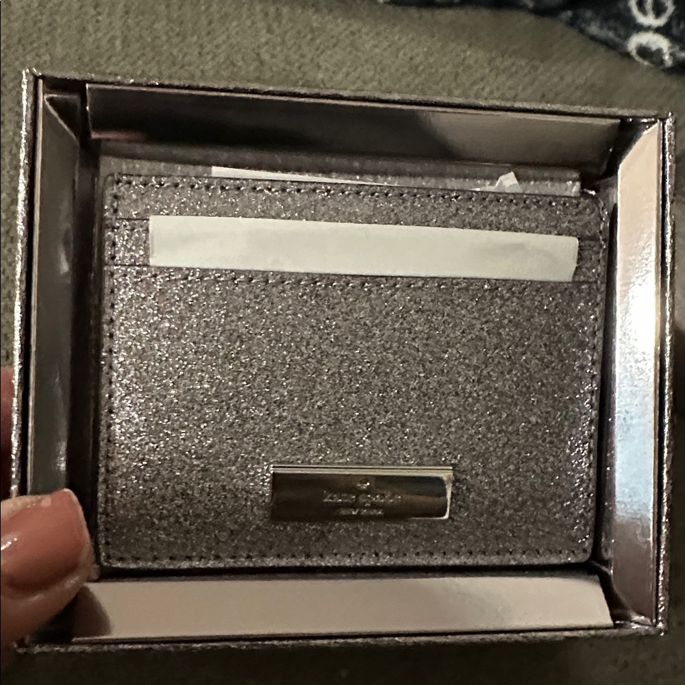 Sparkling Silver Kate Spade Card Holder Brand New In Box Never Used W/ Tags - Picture 5 of 14